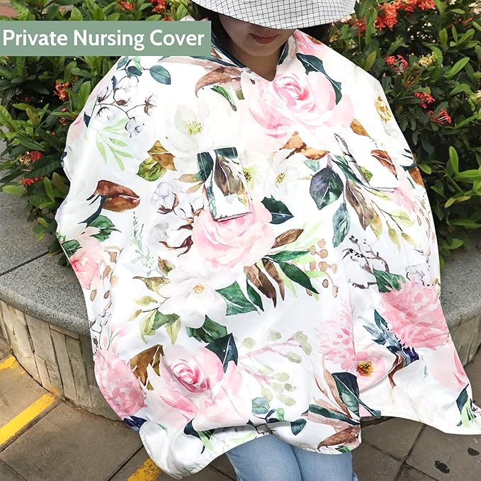 DILIMI Car Seat Covers for Babies, Peekaboo Opening Infant Car Seat Canopy for Baby Boys Girls, 2 in 1 Mom Nursing Breastfeeding Covers, Minky Warm Carseat Canopy for Newborn, Pink Flower