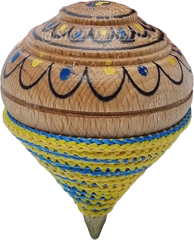 sicilia bedda - Sicilian spinning top in assorted colours in wood - Fantastic game for young and old - 8 cm - 100% Sicilian product (decorated)