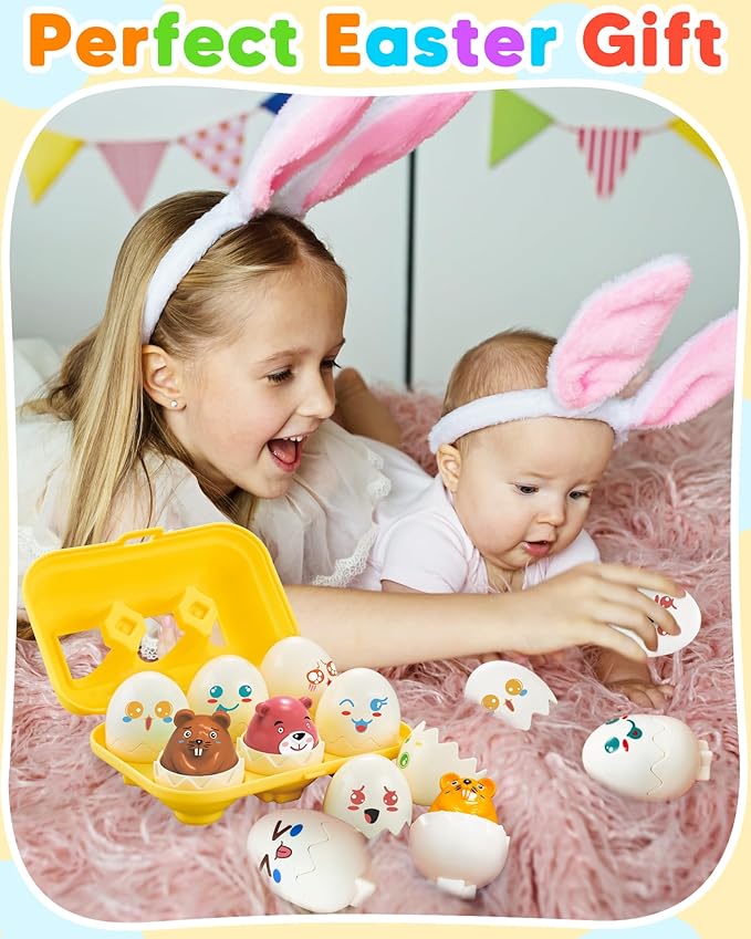 Walenced Easter Egg Toys for Toddlers 1-3, Easter Basket Stuffers for Toddlers 1-3 Prefilled Easter Eggs with Toys Inside, Matching Sensory Eggs Toys, Easter Gifts for 3 Year Old Girls Boys