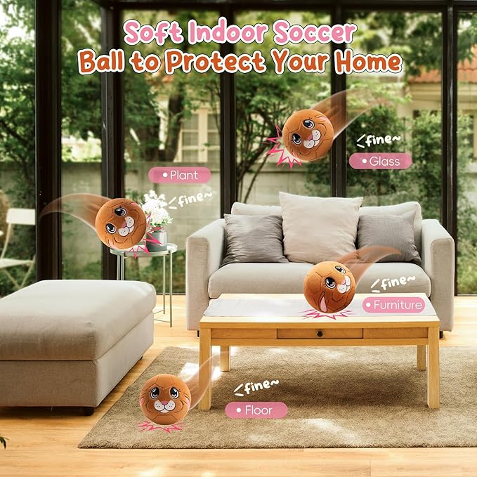 VangeBow Silent Indoor Soccer Balls for Toddlers 1-3, Inflatable Soft Plush Baby Toddler Soccer Ball Toys Gifts for Kid 3-5 Year Old Boy Girl First Birthday Gift (Easter Bunny, Pump Include)