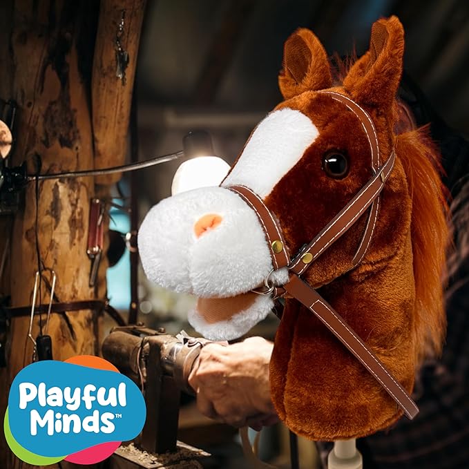 Nature Bound Horse Riding Stick | Handcrafted Plush Hobby Horse Sticks | Handsewn Head, Sturdy Wood Stick | Plus Neighing & Clip-Clop Sounds for Kids Toddlers Preschoolers | Chestnut Red Color