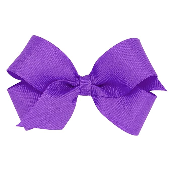 Wee Ones Girls' Classic Grosgrain Hair Bows with Plain Wrap Center, No-Slip Hair Clip, Handmade, Delphinium, Mini