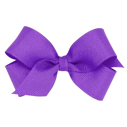 Wee Ones Girls' Classic Grosgrain Hair Bows with Plain Wrap Center, No-Slip Hair Clip, Handmade, Delphinium, Mini
