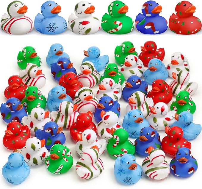 Vinsot 12 Pcs Easter Rubber Ducks Bulk Candy Colorful Cruise Bath Toys for Kids, Easter Basket Stuffers, Egg Hunt Fillers, Birthday Party Favors Gift (Christmas)