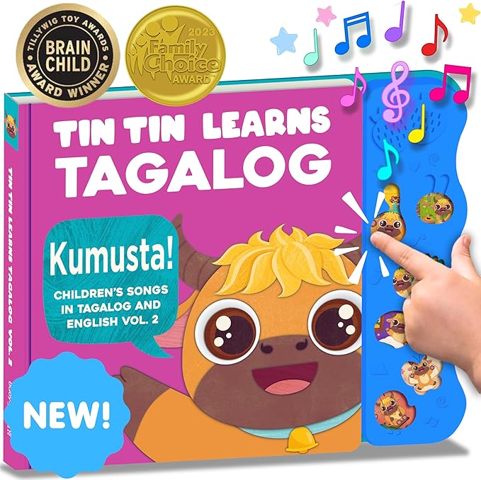 Vol. 2 — Interactive Sound Board Book for Toddlers 1-3, Bilingual English & Filipino Songs & Nursery Rhymes, Talking Musical Book, Musical Toy Gift for Babies & Kids