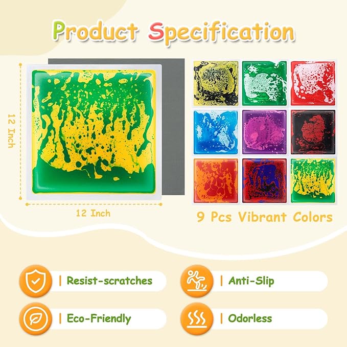 Art3d Liquid Fusion Activity Play Centers for Children, Toddler, Teens, 12" X 12" Pack of 9 Tiles