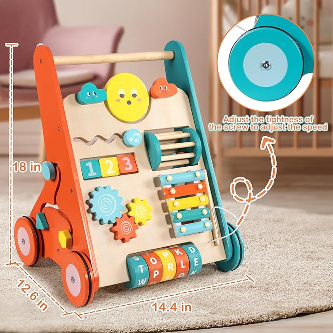 BAUTIA Wooden Baby Walker, Montessori Walker for Babies 12 Months, Push Walking Toys for 1 Year Old Learning to Walk