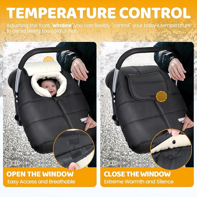 Orzbow Car Seat Cover Baby, Carseat Covers Baby for Infant Boys & Girls, Coral Fleece Winter Car Seat Cover with Collar for Cold Weather, Waterproof, Newborn Essentials Must Have for Winter, Black