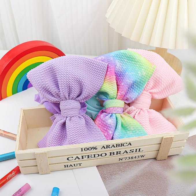 Rainbow Colored Hair bows for Newborn Infant Toddler Baby Girl Pink Purple Headbands 3pcs Girls Hair Accessories Baby Shower Gifts