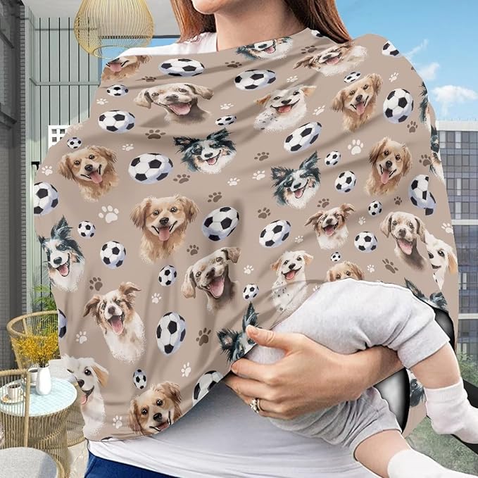 AFPANQZ Dogs Football Baby Car Seat Cover Stretchy for Baby Girls Nursing Breastfeeding Covers Shopping Cart High Chair Stroller Covers Infinity Scarf Sunshade Car Seat Canopies