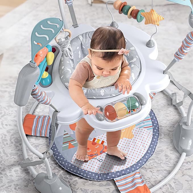Baby Activity Center, Baby Jumper Activity Center with Music, Interactive Toys, 360° Rotating Seat, 3 Adjustable Heights, Infant Activity Jumper for 6+ Months (Gray Forest)