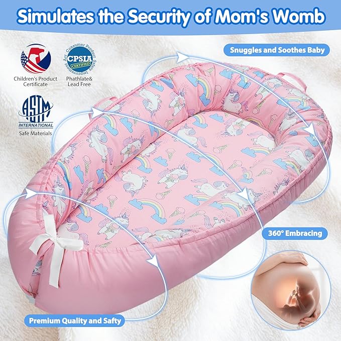 BUTOA Baby Lounger - Breathable & Soft Baby Nest, Portable and Lightweight Tummy Time Lounger for Home and Travel, Ideal Newborn Babies Essentials Baby Shower Gifts