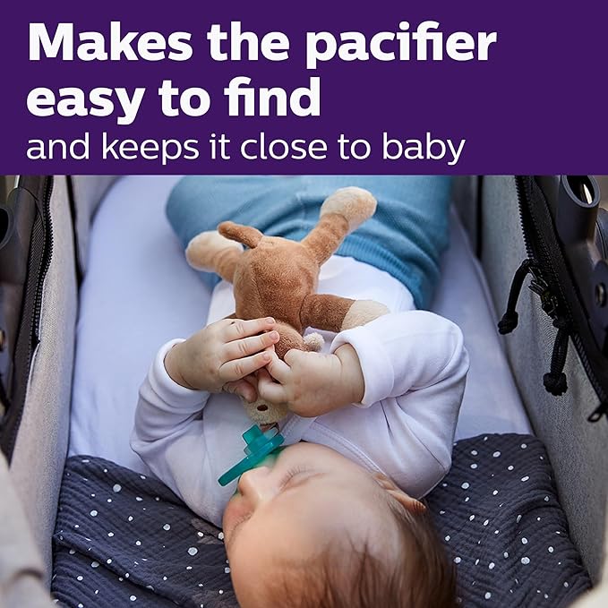 Philips AVENT Soothie Snuggle Pacifier Holder with Detachable Pacifier, 0m+, Monkey, SCF347/02