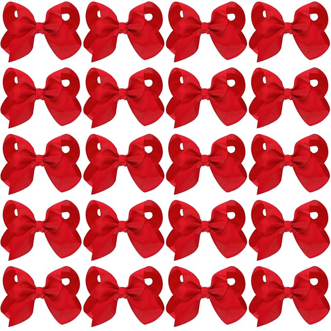 20Pcs 4" Hair Bows,Grosgrain Ribbon Solid Color Hair Bow with Alligator Clips,Hand-made Toddler Red Bows Hair Accessories for Girls Kids Children Little Teen (Red)