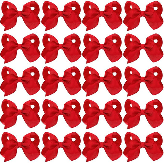 20Pcs 4" Hair Bows,Grosgrain Ribbon Solid Color Hair Bow with Alligator Clips,Hand-made Toddler Red Bows Hair Accessories for Girls Kids Children Little Teen (Red)