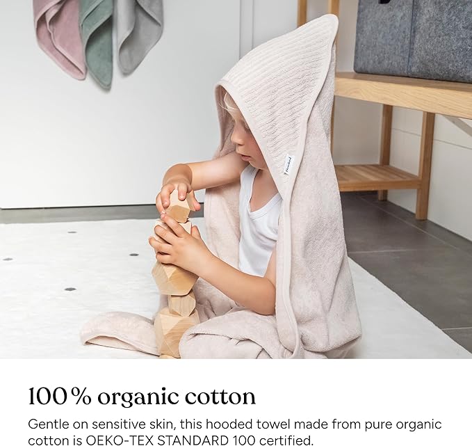 Ehrenkind® Hooded Towel, Baby Towel with Hood Made of Cuddly Soft Organic Cotton, Bath Towel in 100 x 100 cm, Beige, Bath Towel Children, Baby First Equipment Newborn or Baby Gift