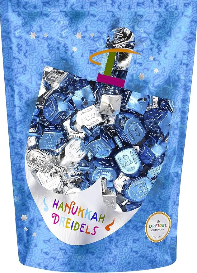 The Dreidel Company 50-Pack Hanukkah Plastic Silver & Blue Metallic Dreidels with English Translation, Spinning Tops Includes Dreidel Game Instruction Card
