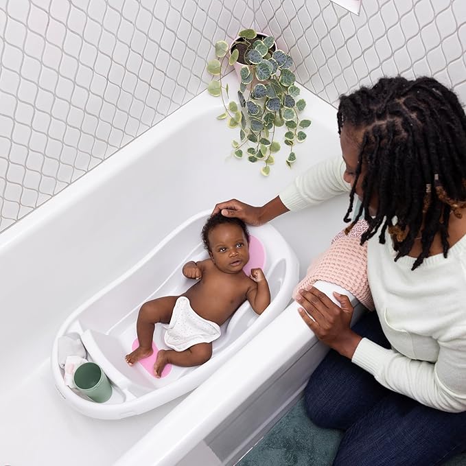 Ingenuity Comfy Clean Deluxe Newborn to Toddler Baby Bathtub, 3-in-1 with Removable Sling, Padded Backrest, 0-24 Months, Pink
