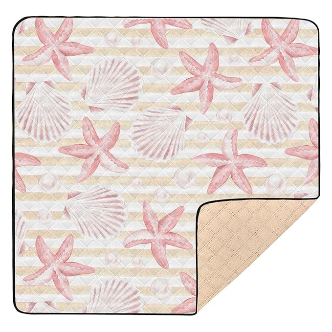 Baby Play Mat Vintage Seashells and Starfish 50 x 50 Playpen Mat Baby Play Mats for Floor Play Gym Crawling Mat Non-Slip Cushioned Baby Playmat for Infants, Babies, Toddlers