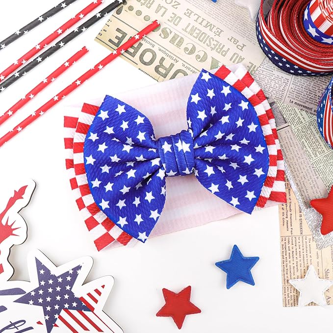 4th of July Headbands for Baby Girl 7'' Independence Day Hair Bow for Newborn Infant Toddler Kids American Flag Headwarp Accessories