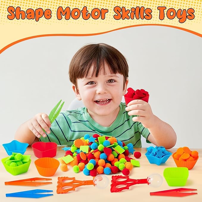 EZdhuawuse Shape Sensory Bin Fillers - 295P Summer Shape Fine Motor Skills Toys Counting Sorting Set for Kids Early Education, Felt Decor Pom Poms Cup Clip for Preschool Counting Sorting Birthday Gift