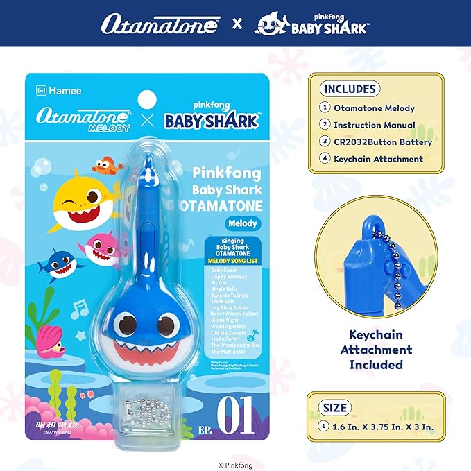 Otamatone Melody [Special Baby Shark Edition] Portable Mini Size Electronic Keychain Musical from Japan – by Maywa Denki [English Instructions] – Daddy Shark