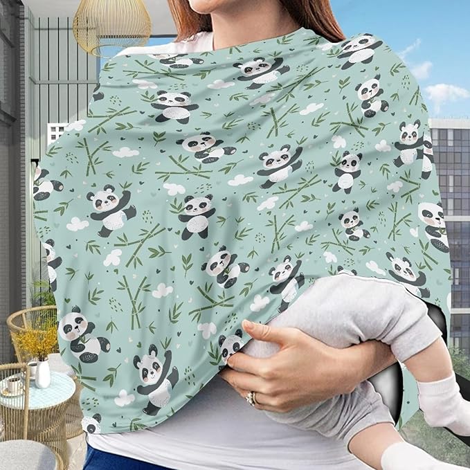 Biyejit Panda Leaves Nursing Cover Breastfeeding Scarf - Baby Car Seat Covers, Infant Stroller Cover, Carseat Canopy for Girls and Boys