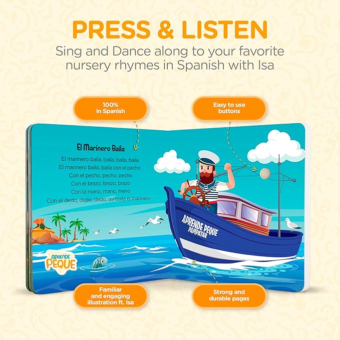Aprende Peque Dance & Play Musical Sound Book for Toddlers Ages 1–4 | Canta con Isa: Canciones para Bailar | Interactive Spanish Music for Kids | 6 Songs