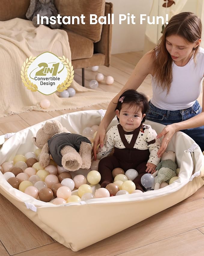 Hikiddy Baby Floor Play Mat : 2-in-1 Padded Foam Play Mat for Playpen & Ball Pit for Infants and Toddlers