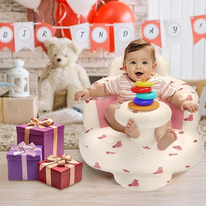 Inflatable Baby Seat for 3-36 Months, Back Support, Built-in Air Pump, Learning to Sit, Blow Up Floor Seat with Tray