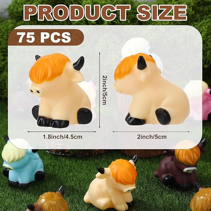 75 Pcs Highland Cow Rubber Duck Squeak and Floating Highland Cow Bath Toys for Spring Summer Shower Birthday Party (Color Mixing Highland Cows)