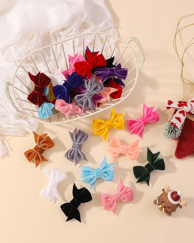 doboi 30PCS Christmas Hair Bows Velvet Baby hair clips 2" mini bows for hair Fully Lined Hair Barrettes Alligators for Infants Toddlers