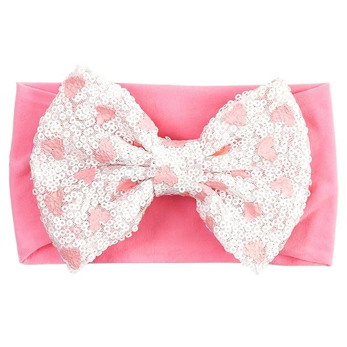 Red Pink Heart Baby Bow Headbands Sequin Bows Glitter Hair Bow for Girts Toddler Baby Headband Bows 6-24 Months.(FD104) (Heart-shaped Red)