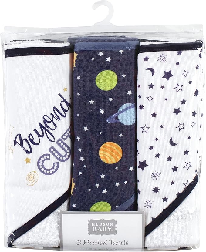 Hudson Baby Unisex Baby Cotton Rich Hooded Towels, Solar System, One Size