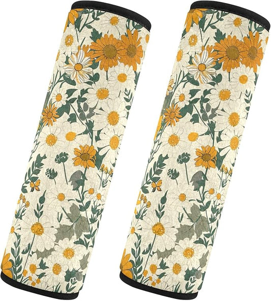 CHIFIGNO Vintage Daisies and Wildflowers Seat Belt Cover Pad 2Pcs Seatbelt Pads Cute Shoulder Pads Car Accessories for Adults Kids