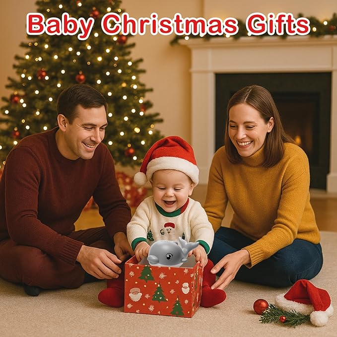 Bath Toys, Light Up Dolphin Baby Bath Toys for Babies 6-12 12-18 Months, Rechargeable Sprinkler Musical Toys, Easter Basket Stuffers Bathtub Toys for Toddlers 1-3 2-4 Boys Girls Infant Kids- Grey