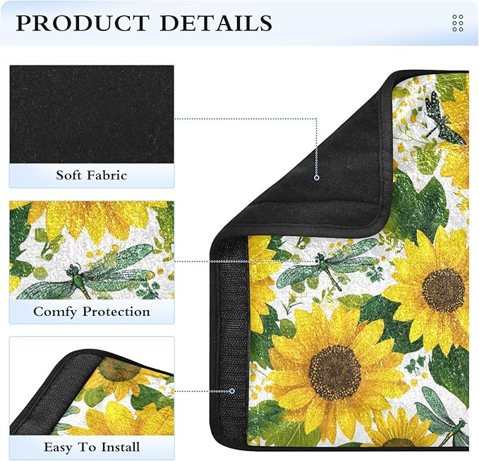 2 Pack Seatbelt Covers Seat Belt Cover Pad for Adults Boys Girls Car Seat Strap Covers Pads Cushion Universal Shoulder Strap Pad Protector for Backpack Camera Bag 10x7.7Inch Cute Yellow Sunflowers and