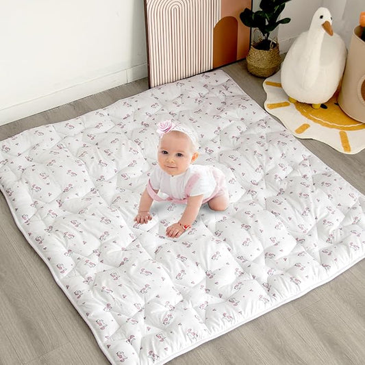 Baby Play Mat for Boys Girls, 50'' x 50'' Playpen Mat Non Slip, One-Piece Crawling Play Mat for Baby, Toddlers, White Print