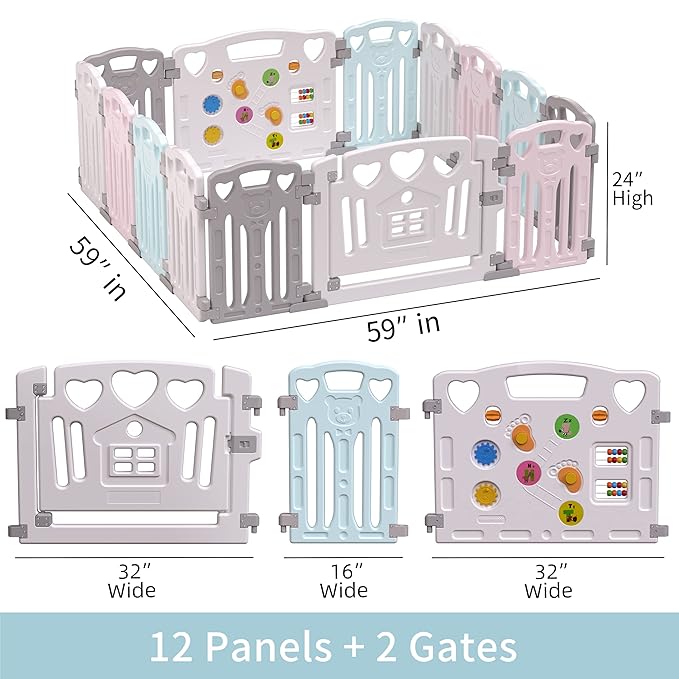 Gupamiga Baby Playpen Kids Activity Centre Safety Play Yard Home Indoor Outdoor New Pen (Macarons Classic Set 14 Panel) Baby Folding Mat