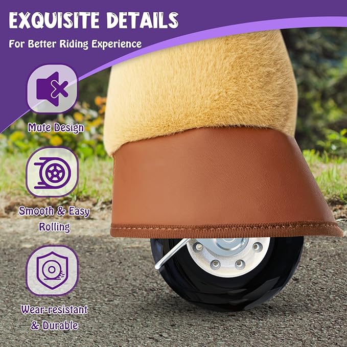 PonyCycle Plush Interactive Riding Horse Kids Ride on Toy Ride on Horse Walking Horse, Essential Model E Size 4 for Age 4-7, No Electricity with Wheels, Giddy up Riding Toys Pony Light Brown E436