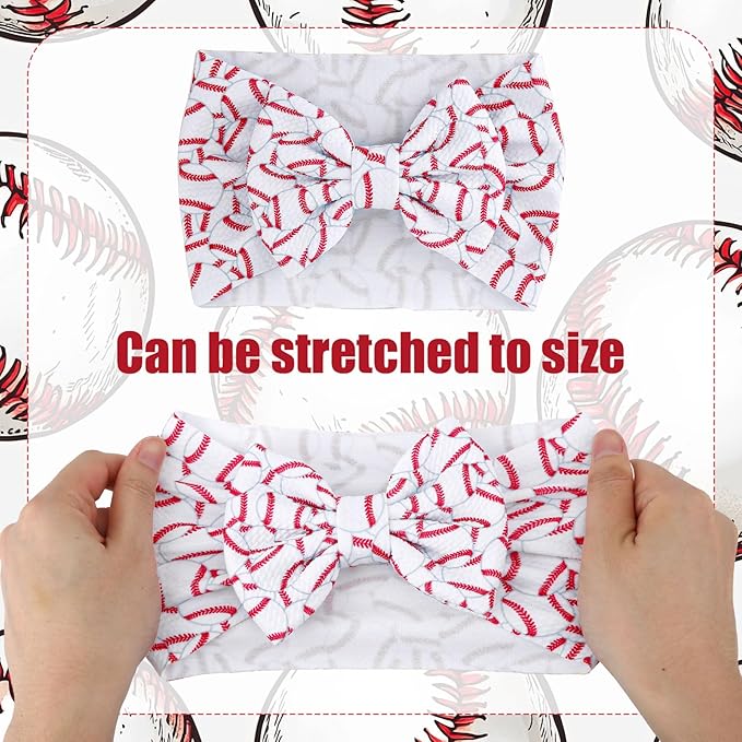 BOXOB Baseball Bow Headband Baby, High Stretchy Soft Nylon Headbands in Red & White Game Sport Event Hair Accessories for Girls and Infants