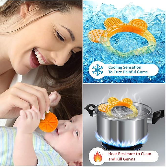 Teether Toys for Babies 0-6 Months, Newborn Infant Teethers Freezer Safe Silicone, Frozen Teething Toys 6 Pack - Perfect Baby Gift