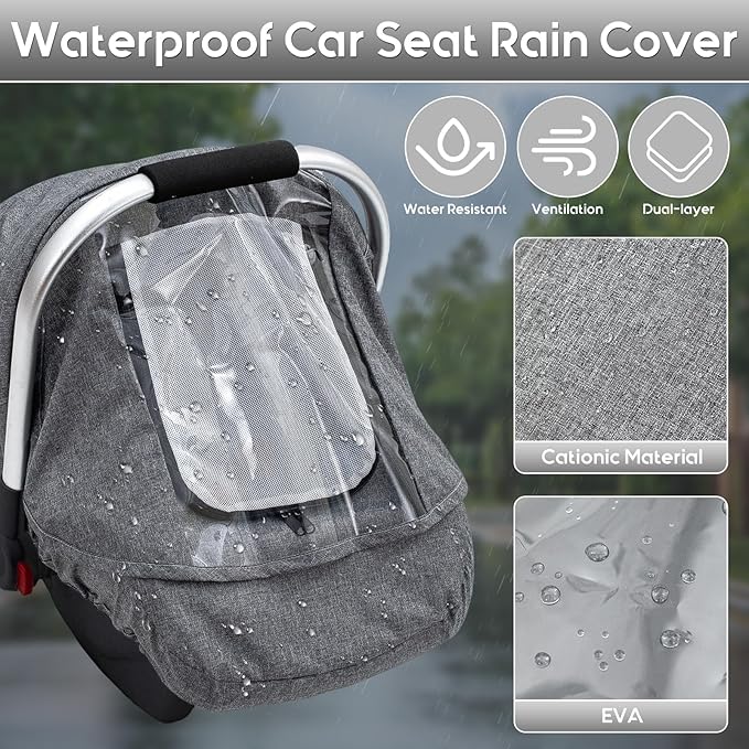Baby Car Seat Rain Cover, Waterproof Carseat Cover with Transparent Window, Breathable Infant Car Seat Weather Shield for Girls Boys, Anti-Collapse Canopy Covers for Doona