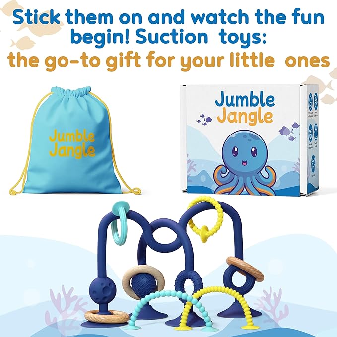 JoySprout Jumble Jangle Baby Teething Toys – Suction Cup High Chair Toys for Babies 6-12 Months | BPA-Free Baby Suction Toy for Highchair Tray, Table, Sensory Play, Teething Relief Essentials