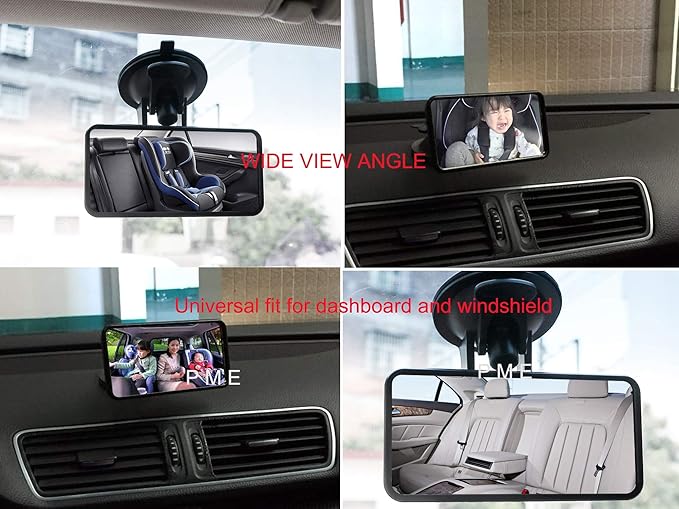 Rear View Mirror for Backseat with Baby- in- Car Sticker, Interior Car Suction Cup Windshield Mirror Strong Sucker Flat Rear View Mirror for Baby Infant Child New