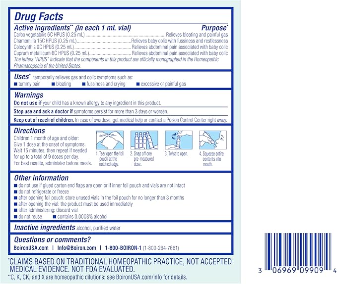 Boiron Camilia Tummy for Colic, Painful Gas, Bloating, & Fussiness- Sterile and Non-Drowsy Liquid Doses - 30 Count