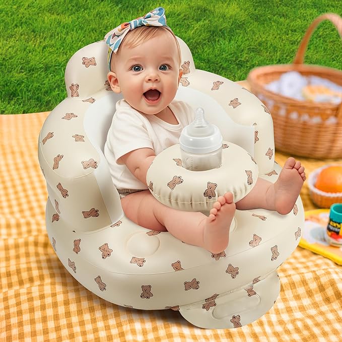 Inflatable Baby Seat for 3-36 Months, Back Support, Built-in Air Pump, Learning to Sit, Blow Up Floor Seat with Tray