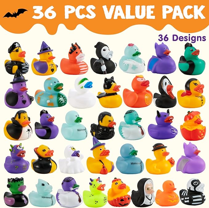 JOYIN 36 Pcs Halloween Ducks Bath Toys, Rubber Ducks Bulk for Halloween Party Favors, Mini Duckies Baby Bathtub Toys for Trick or Treating Goodie Bag Fillers, Classroom Prizes