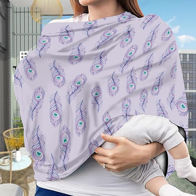 Coldinair Purple Peacock Feather Print Car Seat Cover for Babies Girls,Soft Breastfeeding Scarf Nursing Cover,Multi-use Covers for Infant Carseat Canopy/Shopping Cart/High Chair/Stroller Covers