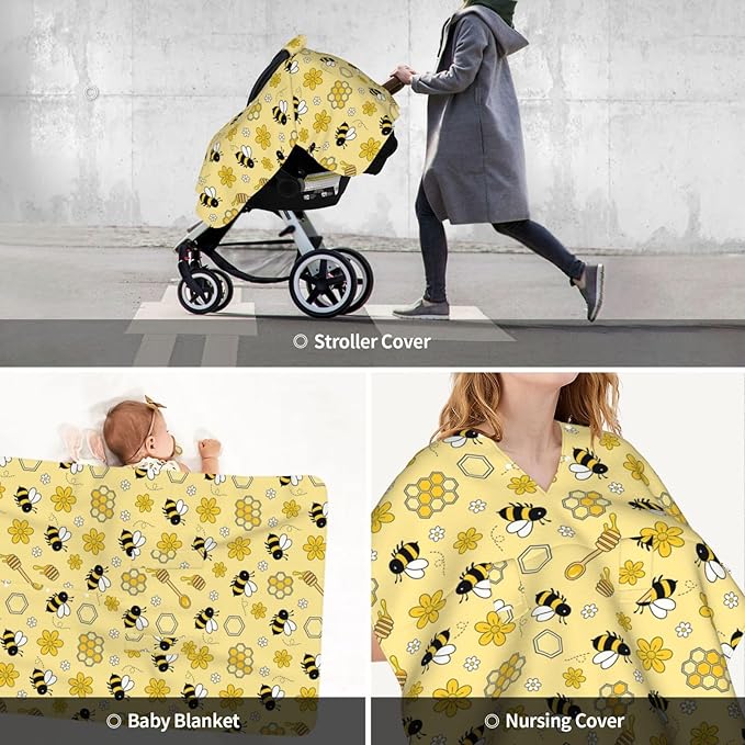 Bee Baby Car Seat Canopy Cover Multi Use Nursing Cover for Mom Nursing Covers Newborn Bee Shower Gift